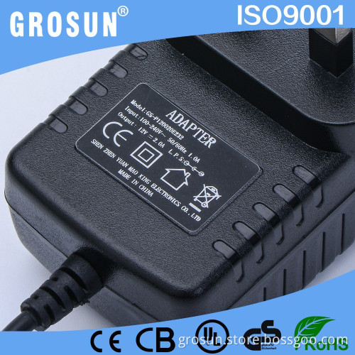 12V 2A UK Plug Charger 24W Wall Charger Plug Charger AC DC Power Adapter with CE FCC UL